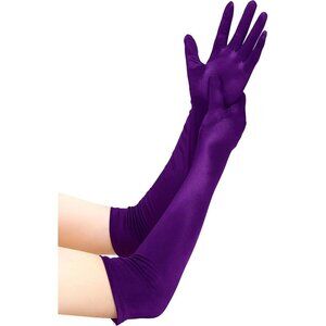 Women's Smooth Purple Long Satin Gloves Elbow Length Party Costume Accessory